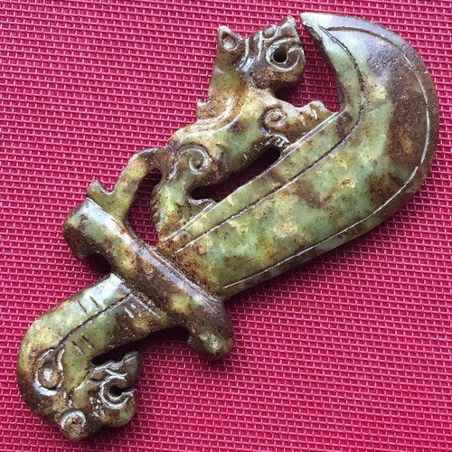 Old Chinese Natural Jade, Hand Carved Knife Dragon,160 mm, 219 g, China