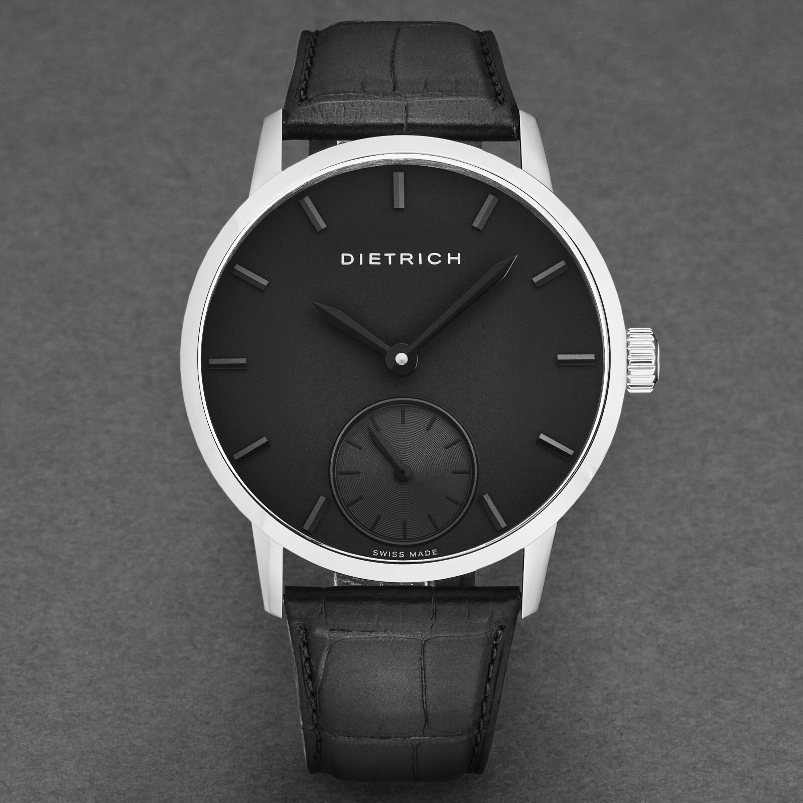 Pre-owned Dietrich Mens Night' Black Dial Black Leather Strap Automatic Watch Nb All Blkss