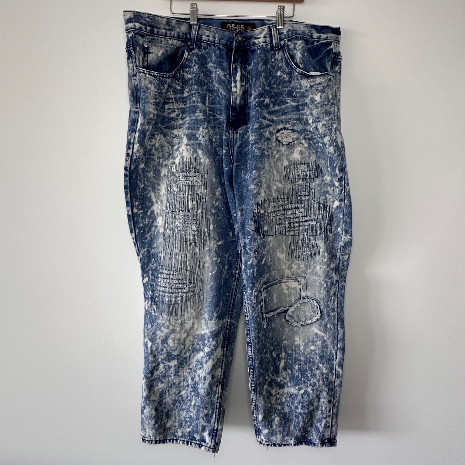Y2K Mens GS115 GS-115 Baggy Acid Wash Jeans Hip Hop Relaxed