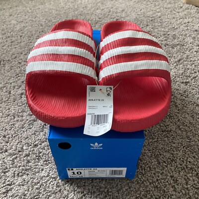 Adidas Adilette 22 Slides Men's US 10 Red White 3 Stripes Comfort Lifestyle NIB