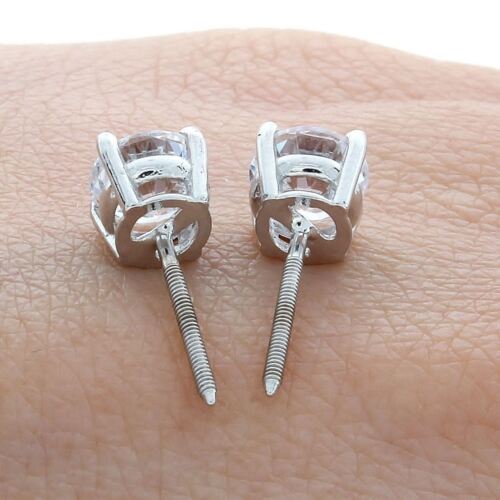 Pre-owned Fancy Special Occasions 2 Ctw Round Earrings Studs Solid 14k White Gold Brilliant Cut Basket Screw Back