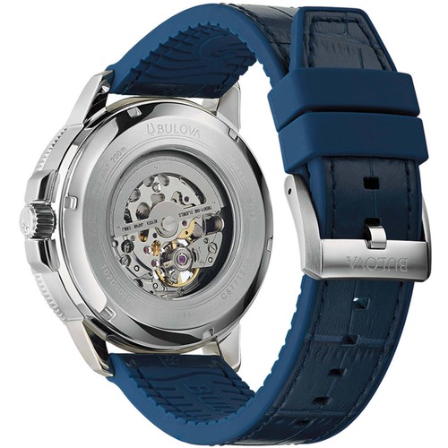 Pre-owned Bulova Men's Watch Marine Star Automatic Open Heart Dial Leather Strap 96a291