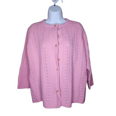 Vintage 70s Long Sleeve Button Down Cardigan Sweater Womens Size 1X Pink Pinup