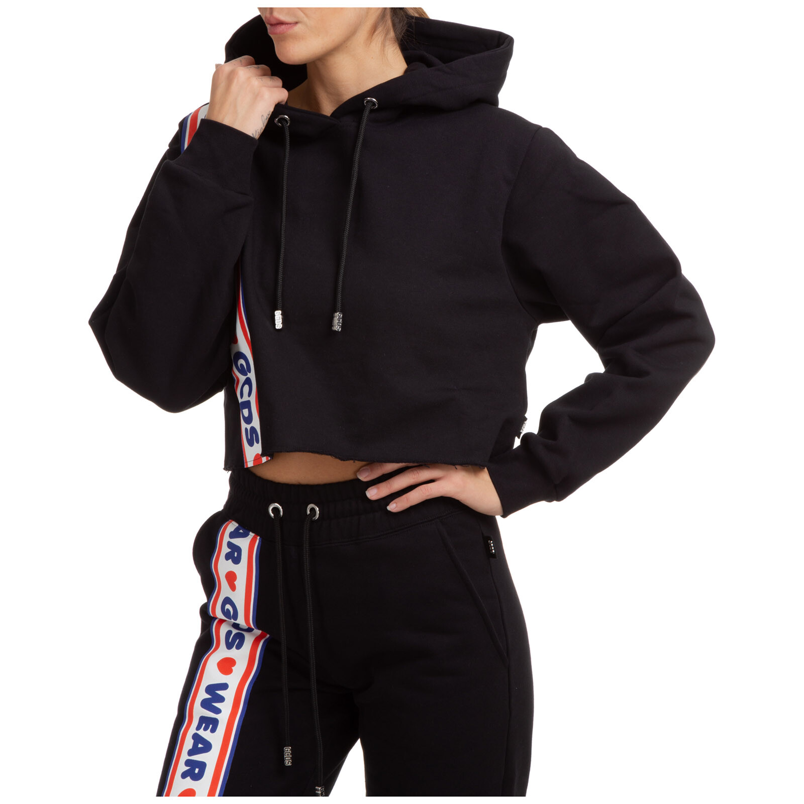 Pre-owned Gcds Hoodie Women Cute Tape Cc94w020705-02 Black Hoodies Sweat Jumper