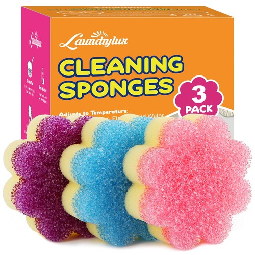 LAUNDRYLUX Scrub Sponge, Dual-Sided Temperature-Responsive 3 Pack, 3 Pack