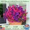 MARTINE MALL 12 Bundles Look Real Artificial Flowers for Outdoors, Realistic Fake Outdoor Flowers, UV Resistant Silk Petunia Flowers for Outside Faux Flowers Plants for Outdoor Porch, Purple+Fuchsia