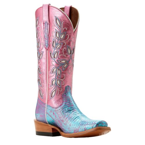 Pre-owned Ariat Ladies Futurity Silk Turquoise Shimmer Lizard Western Boot 10053599