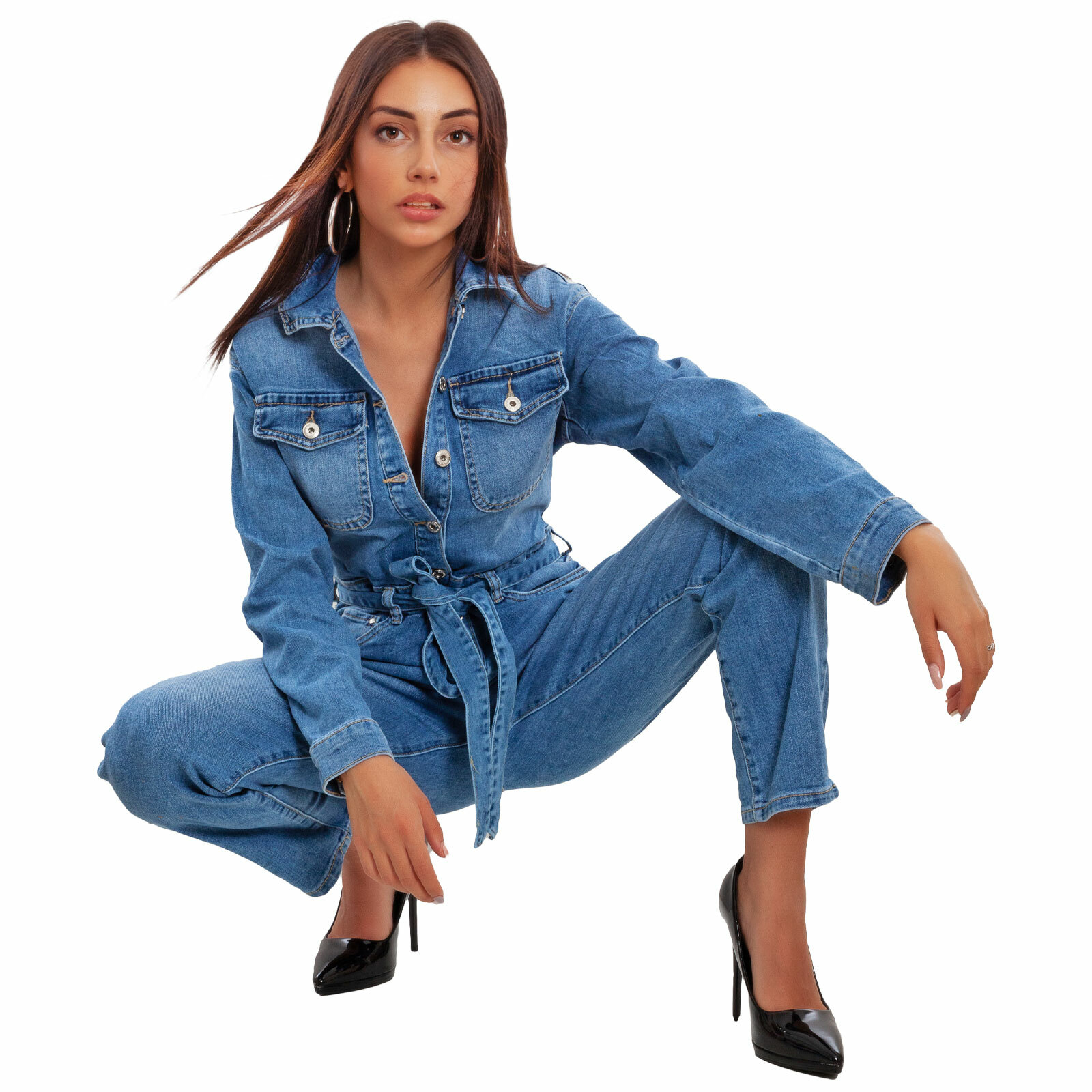 Full Suit Women S Jeans Overall Dungarees Denim Long Sleeve Belt Toocool Sj618 Ebay