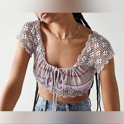 NEW Free People Aruba Crochet Multicolor Striped Crop Top Sz