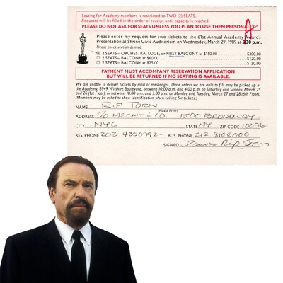 Rip Torn 61st Annual Academy Awards 1989 Biglietto Autografato Premi Oscar