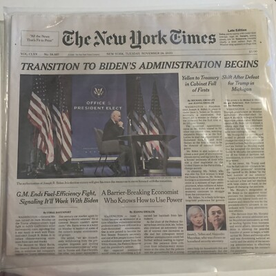 The New York Times Newspaper November 24, 2020 TRANSITION TO BIDEN S  