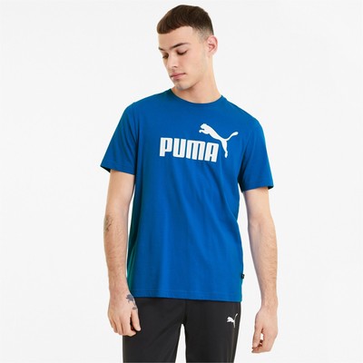 Puma Essentials Logo Футболка с круглым вырезом и короткими рукавами Мужские синие повседневные топы 586449