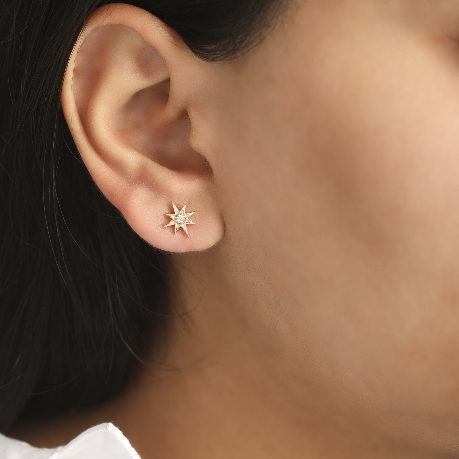 14K Gold 0.04 Ct. Lab-Created Diamond Mini Starburst Studs Earrings Fine Jewelry