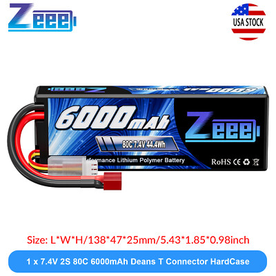 Zeee 2S LiPo Battery 80C 6000mAh 7.4V Deans T for RC Car Truck Boat Helicopter