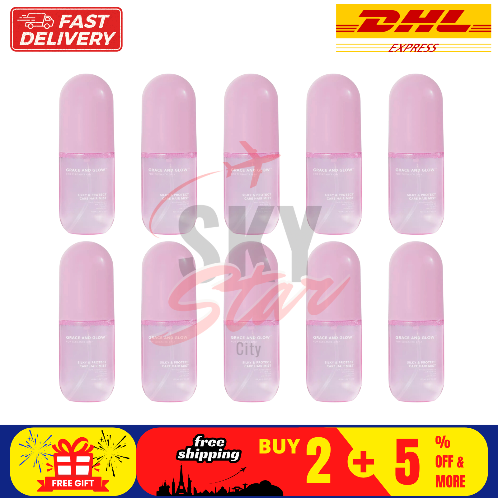 10 X Grace And Glow BO Silky & Protect Care Hair Vitamin Mist  100ml DHL Express