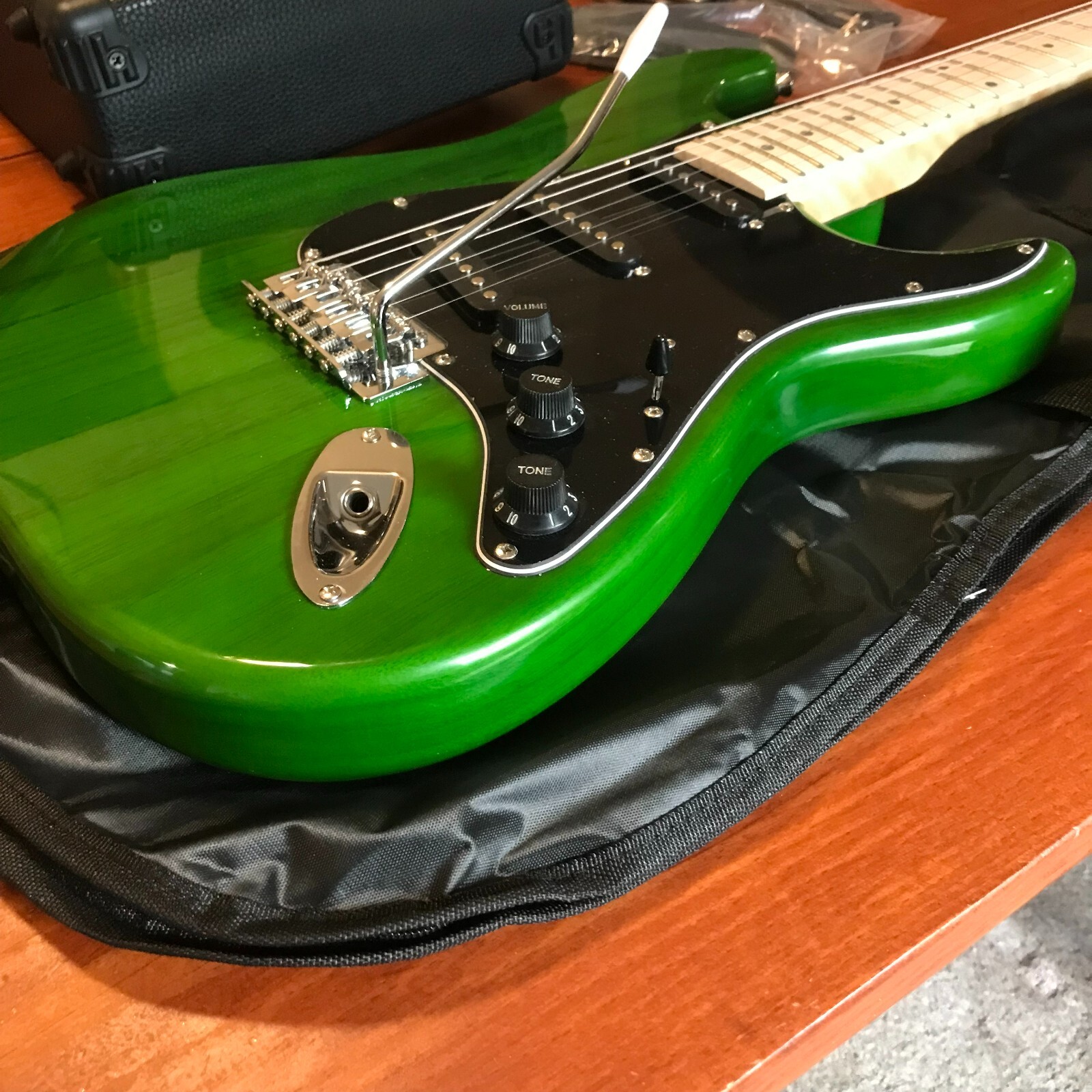 Full-Size Green Electric Guitar Starter Package with 20-Watt Amp and Accessories