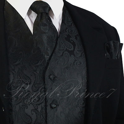 NEW Men's Paisley Design Dress Vest and Neck Tie Hankie Set For Suit or Tuxedo