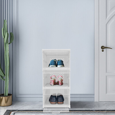 Foldable Folding Shoe Storage Boxes,Plastic Shoe Storage Cabinet with Doors