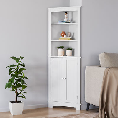 Home Living Room Tall Corner Cabinet with 2 Doors and 3 Tier