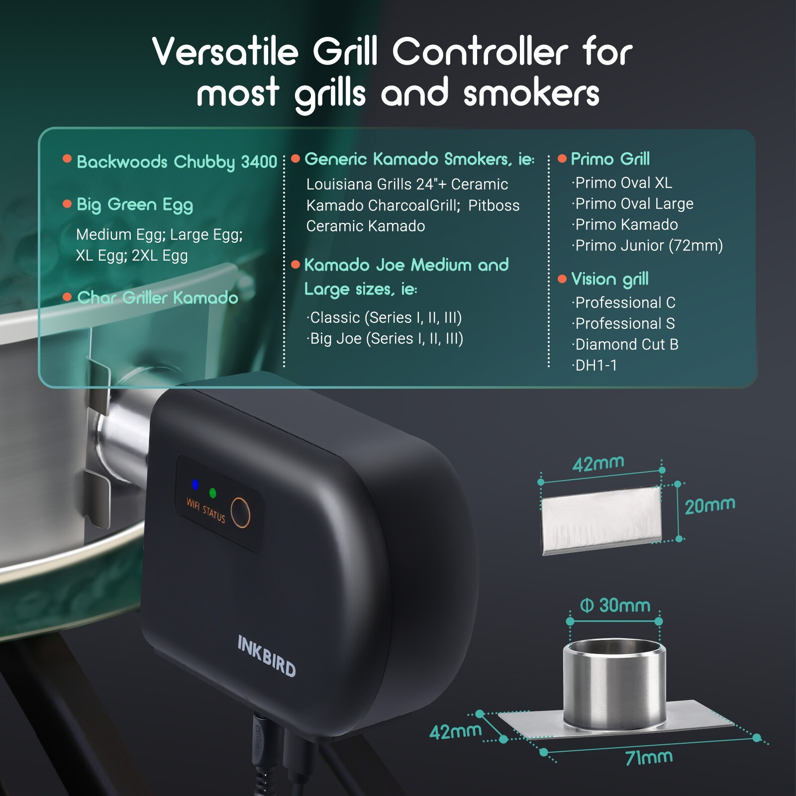 INKBIRD Cooking Thermometer Barbecue Smokers Controller Big Green Egg/Kamado Joe