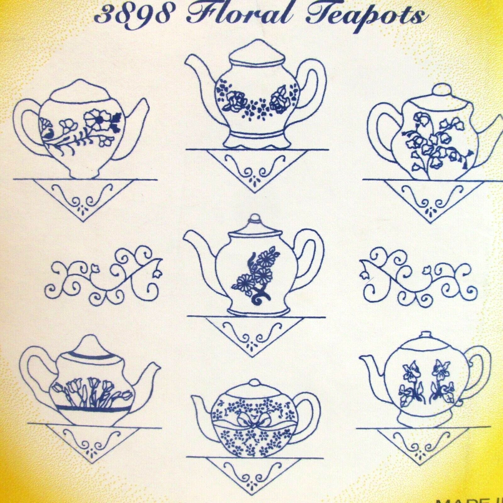 Aunt Marthas Hot Iron Transfers  Floral Teapots  3898  Needlework Designs Sealed
