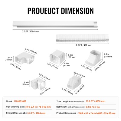 VEVOR 3" W 15.8Ft Line Set Cover Kit For Mini Split/Central Air Conditioner PVC