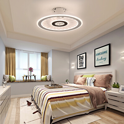 18'' Modern Ceiling Fan Light Dimmable 3-Speed Flush Mount LED Lamp with Remote