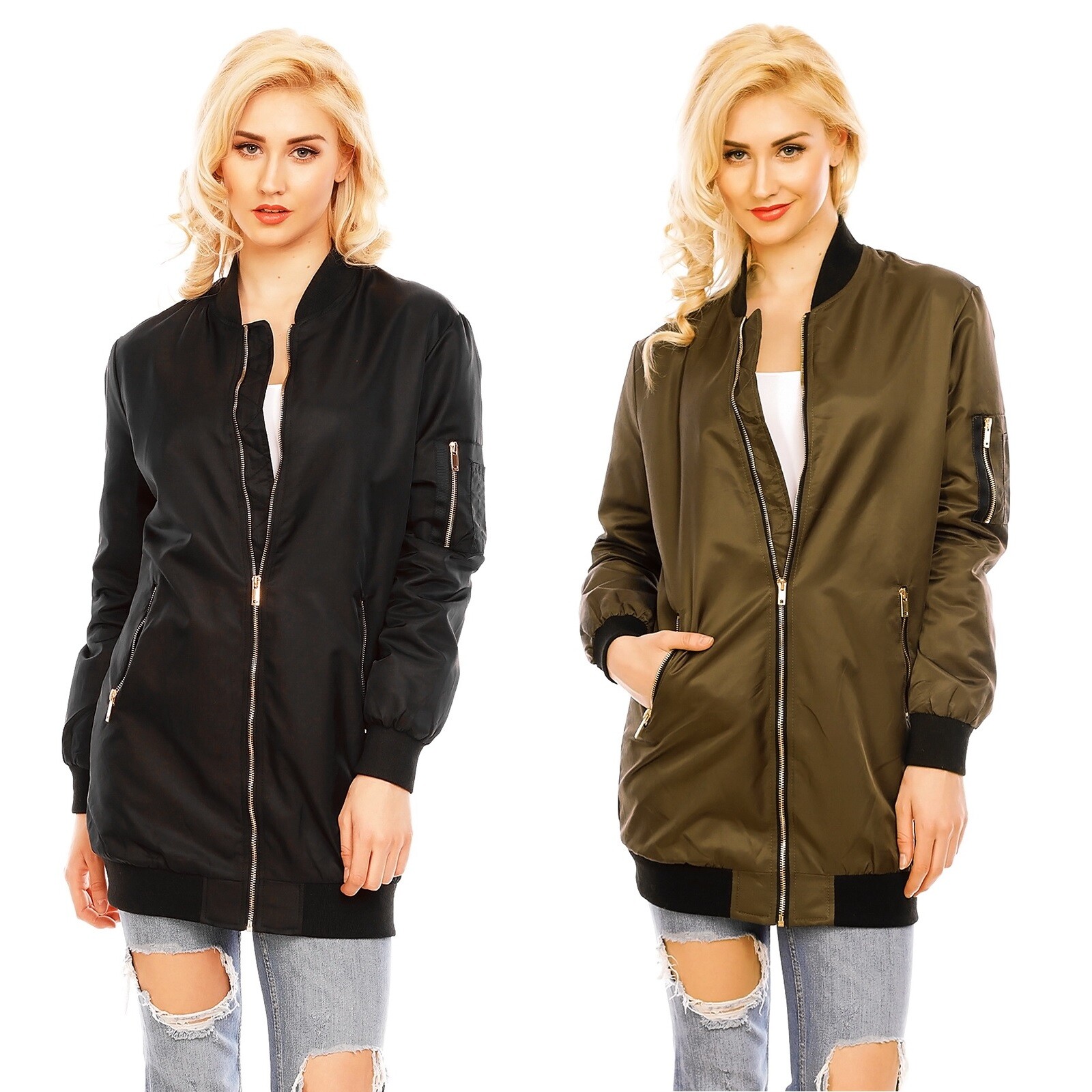 Download Women's Long Oversized Boyfriend Lightweight Bomber Jacket ...