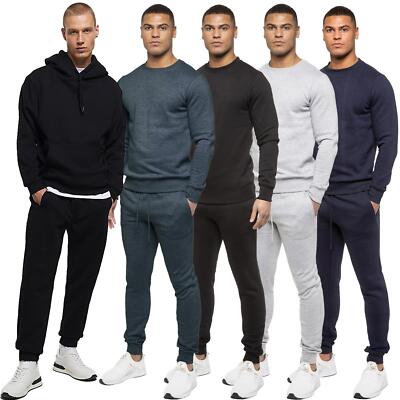 Kruze Mens Fleece Tracksuit Set Pullover Plain Sweatshirt Joggers Casual 2-piece