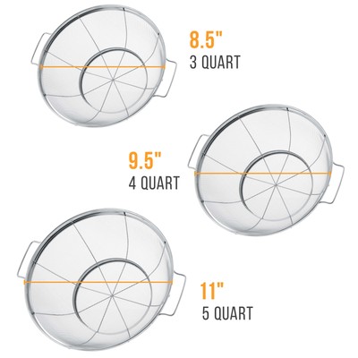 U.S. Kitchen 3pc Colander Set, Stainless Steel Mesh Strainer Net Baskets 3 4 5qt