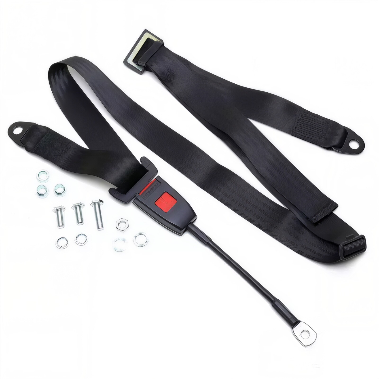 3-Point Static Seat Belt For VW Beetle Karmann Ghia Black Webbing Modern Buckle