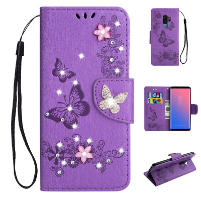 Diamond Bling Leather Pattern Wallet Case Cover For Samsung Galaxy S9/S10/Note10