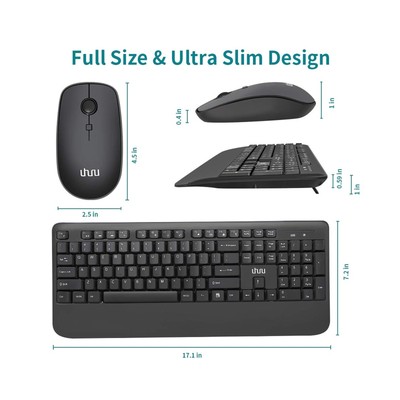 Wireless Keyboard and Mouse, UHURU 2.4GHz USB Full-Sized Keyboard and Mouse C...
