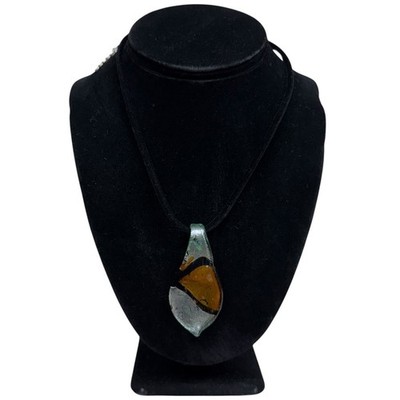 Glass Murano Style Statement Pendant Necklace Teardrop Velvet Chain 10.5 in L