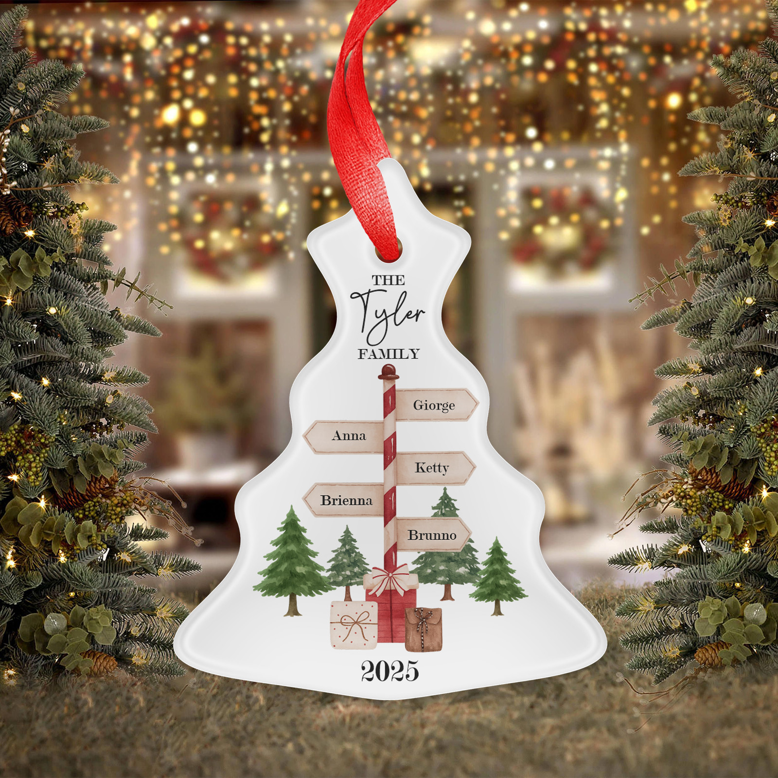 Personalised Christmas Baubles Xmas Tree Decoration Family Gift Name Ornament