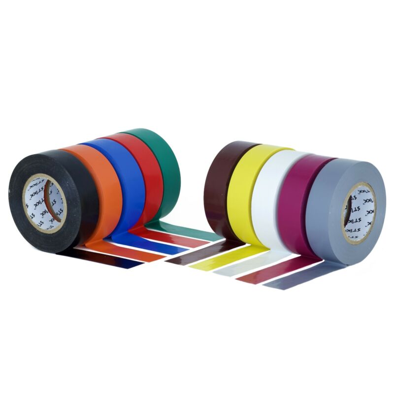 STIKK Multi Colored Electrical Tape (10 Pack) 3/4" Wide 66 Feet 20 Meters Long