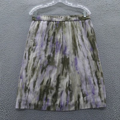 Chicos Watercolor Abstract Skirt Purple Green Elastic Waist Pockets Size 1 US 8