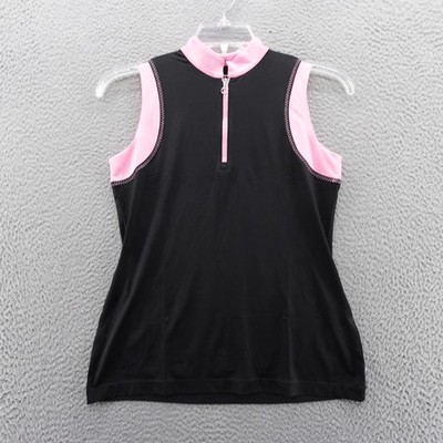 EP New York Womens Small Sleeveless Golf Polo Shirt Black Pink UV Mock Zip NEW