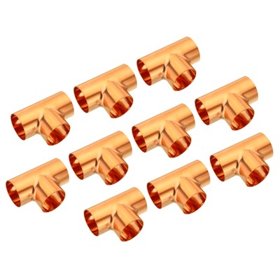 Tee Copper Fitting 3 Way Welding Joint 2 Inch ID for Air Conditioner 10pcs