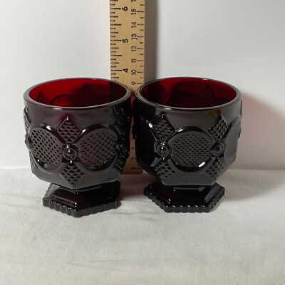 Avon Two ruby red glass footed glasses 3 3/4 