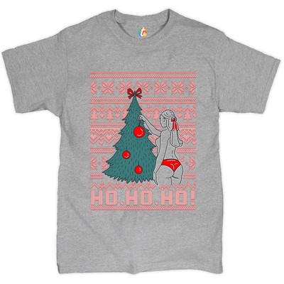 Ho ho ho! T-shirt Ugly Sweater Christmas Tree Naughty or Nice Men's Tee