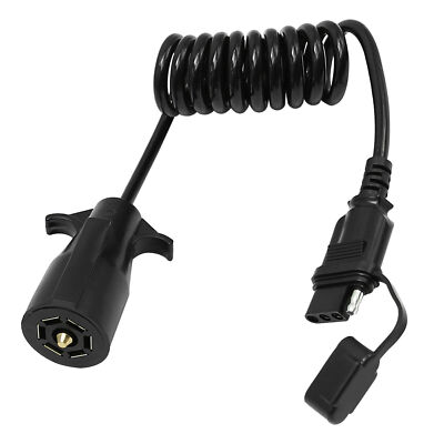 Trailer Connector Adapter 7 Round Blade Plugs to 4 Way Flat Coiled Wiring Cable