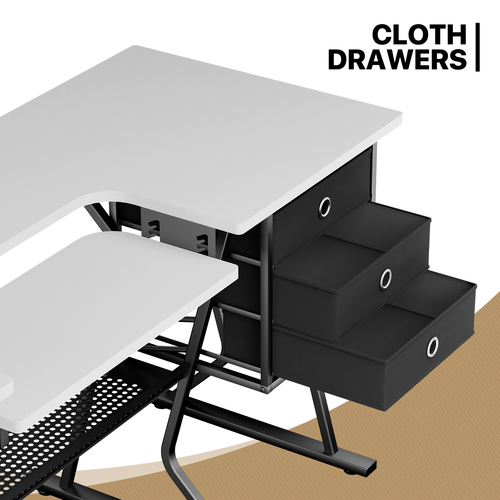 Folding Sewing Machine Table Adjustable Height Art Craft White w/Drawer Storage