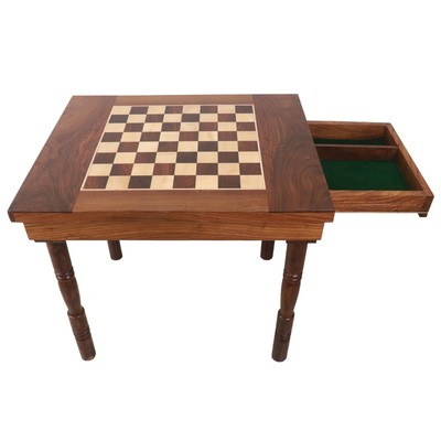 24'' Chessmaster's Series Chess Board Table with Drawers - 27'' Height- Golden Ros