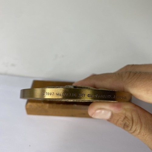 Bronze 3" Carousel Calendar Medal Medallic Art Company 1988 with wooden stand