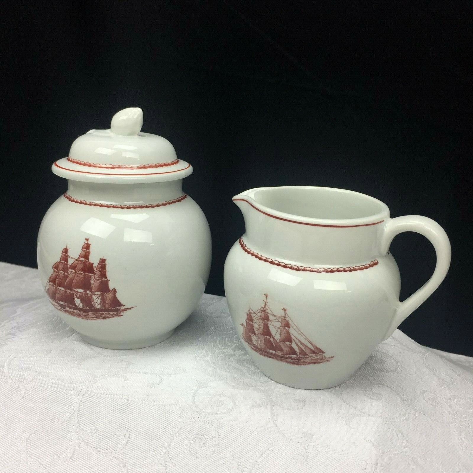 Wedgwood Flying Cloud Rust Creamer & Sugar Bowl Set Vintage