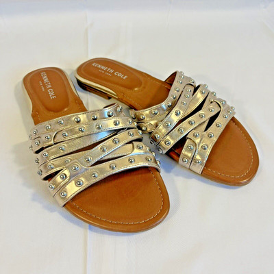 Women s 9M  NEW  Kenneth Cole Lyzelle Studded Gold Slide Sandal