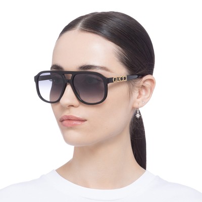 Pre-owned Gucci Gg1188s 002 Sunglasses Black Frame Grey Gradient Lenses 58mm In Gray