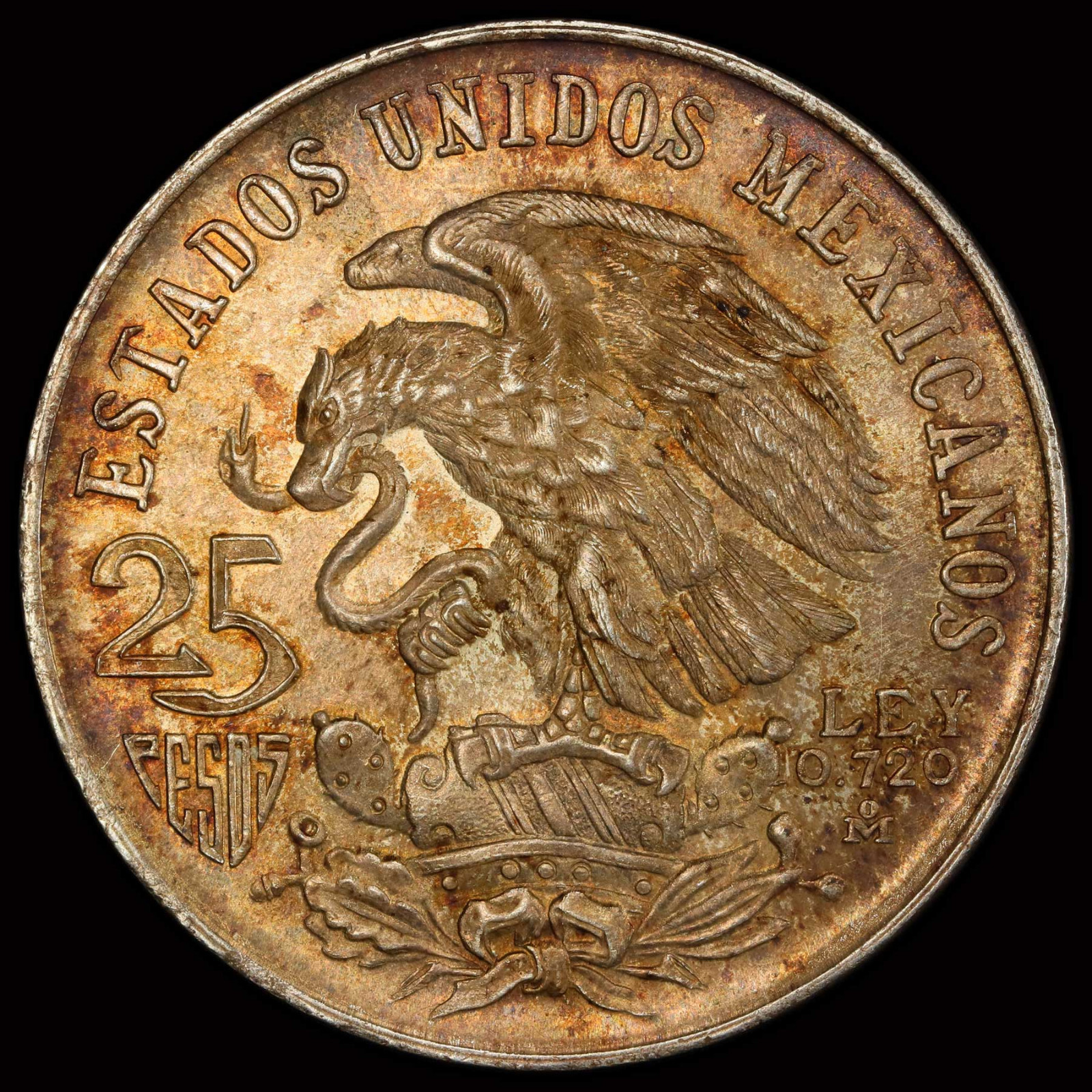 PCGS MS64 1968 Mexico Silver 25 Peso Special Label Gorgeous