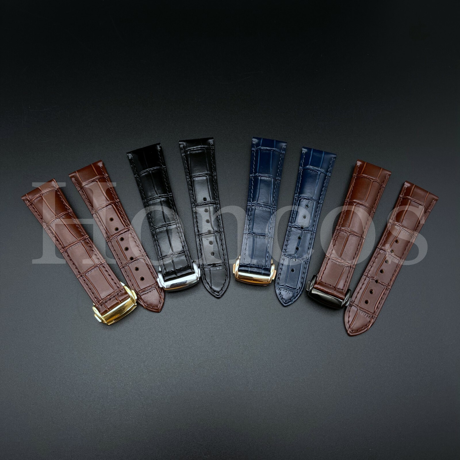 18 20 22 MM Black Leather Alligator Strap Deployment Buckle Clasp Fits for Omega